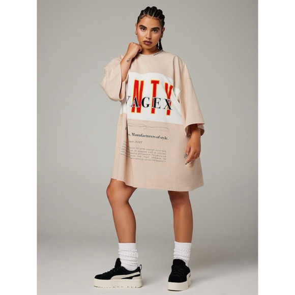 Savage X Fenty Tops - Savage X Fenty Shirt Dress Beige Oversized Graphic Tee Dress Size Medium Casual